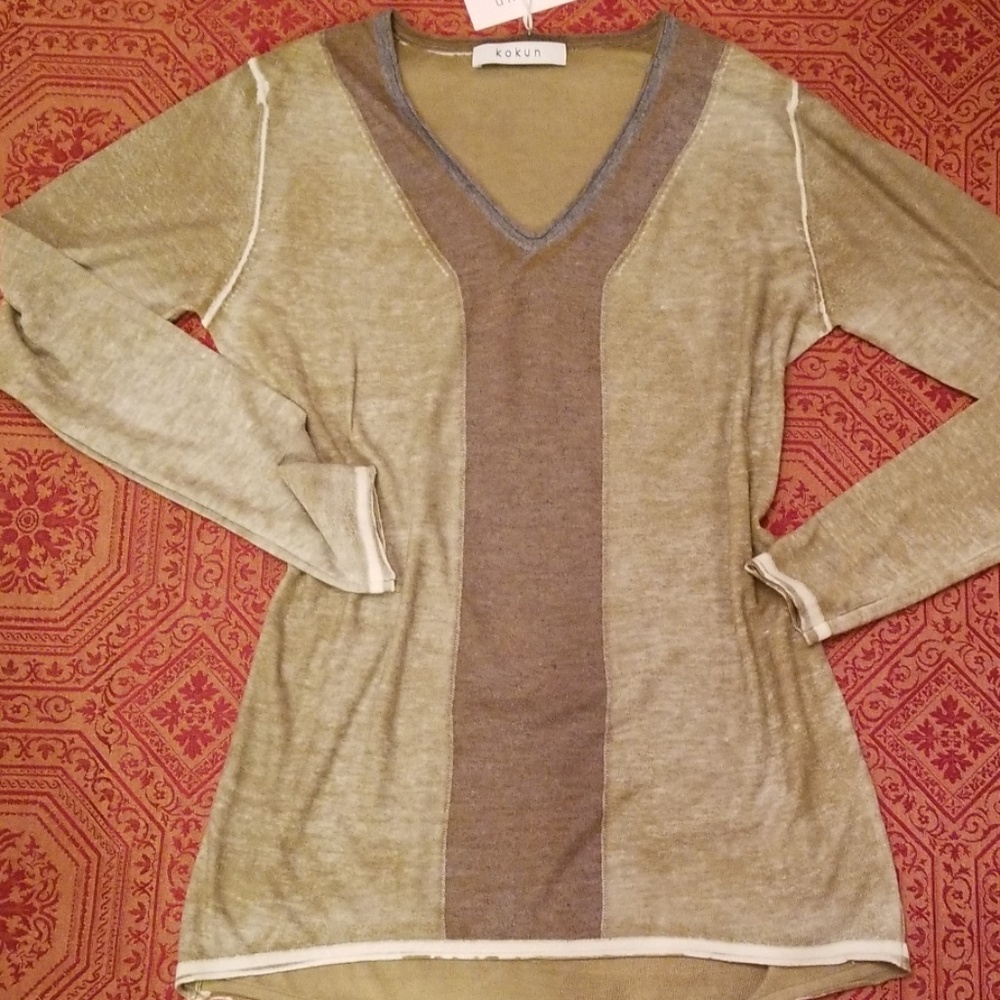 Kokun overdyed v-neck bamboo/cashmere Nwt